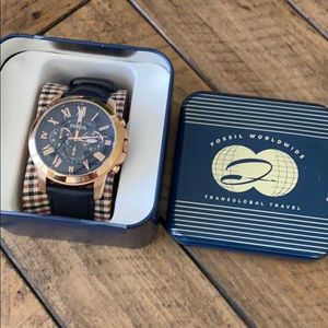 Rose gold with navy blue leather watch